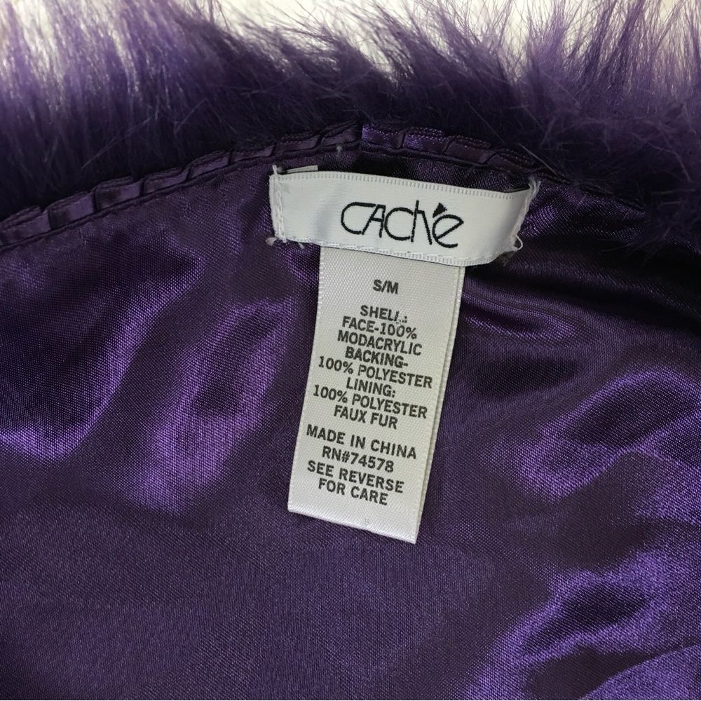 Cache Women's Purple Faux Fur Elegant Wrap Shrug Size S/M - Picture 7 of 10